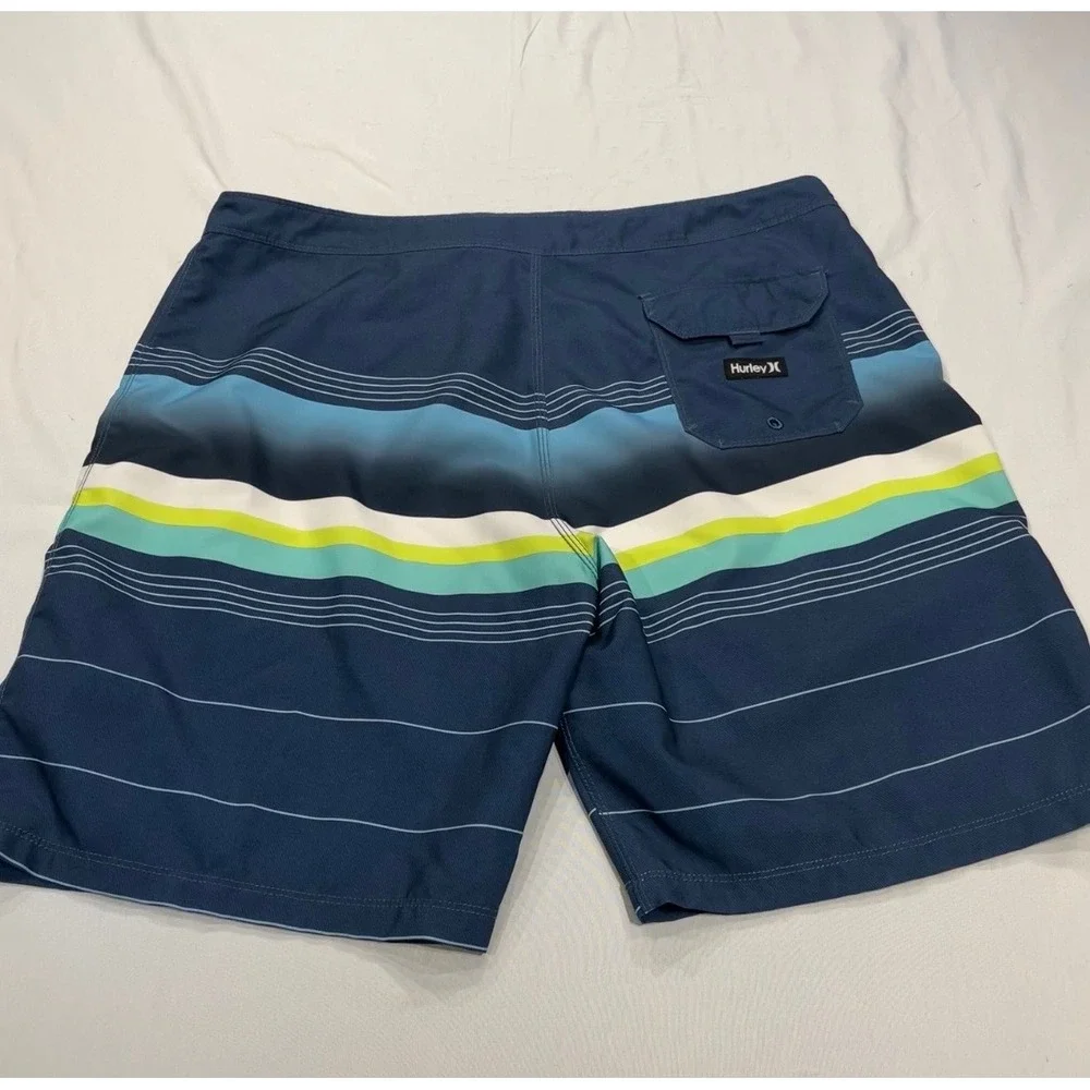 Hurley Mens Blue Striped Board Shorts Swim Trunks Size 36